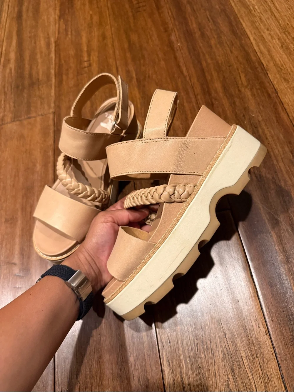 Sorel Beige Braided Platform Sandals
